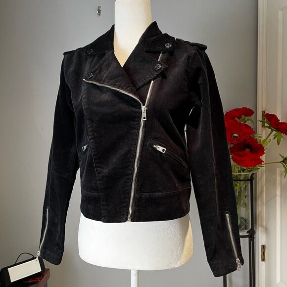 NEW Juicy Couture Corduroy Ribbed Structured Moto Jacket Asymmetrical Zip Black… - Picture 15 of 16